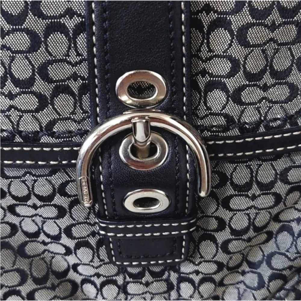 Coach Monogrammed Logo Buckle Small Crossbody Black/White/Silver Hardware